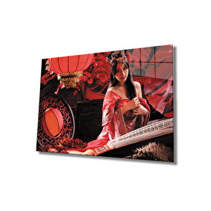 Kadınlar Kırmızı Hanfu Antik Elbise Cam Tablo 110x70 cm
