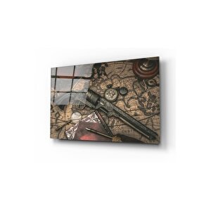Antika Silah Ve Pusula Cam Tablo 50x70 cm
