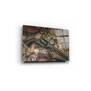 Antika Silah Ve Pusula Cam Tablo 50x70 cm