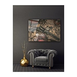 Antika Silah Ve Pusula Cam Tablo 50x70 cm