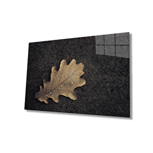 Kahverengi Yaprak Cam Tablo 36x23 cm