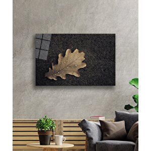 Kahverengi Yaprak Cam Tablo 36x23 cm