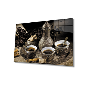Kahve Fincan Natürmort Cam Tablo Coffee Cup Still Life 36x23 cm