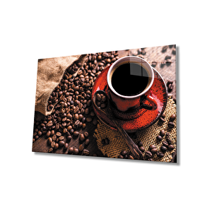 Kırmızı Fincan Kahve Çekirdeği Cam Tablo 50x70 cm