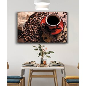 Kırmızı Fincan Kahve Çekirdeği Cam Tablo 36x23 cm