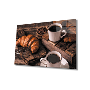Kruvasan Kahve Cam Tablo Croissant Coffee 36x23 cm