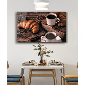 Kruvasan Kahve Cam Tablo Croissant Coffee 110x70 cm