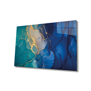 Mavi Renkli Soyut Cam Tablo Ev Ve Ofis Duvar Dekoru 90x60 cm