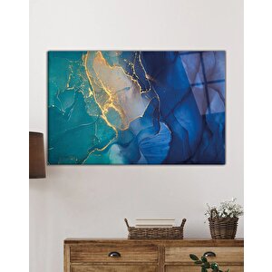 Mavi Renkli Soyut Cam Tablo Ev Ve Ofis Duvar Dekoru 36x23 cm