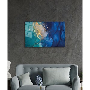 Mavi Renkli Soyut Cam Tablo Ev Ve Ofis Duvar Dekoru 36x23 cm