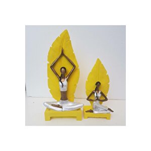 Yoga Yapan Kadın Heykeli 2'li Set