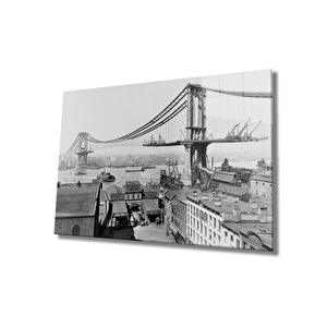 Şehir Köprü Manzaralı Cam Tablo Urban Area Bridge View 50x70 cm