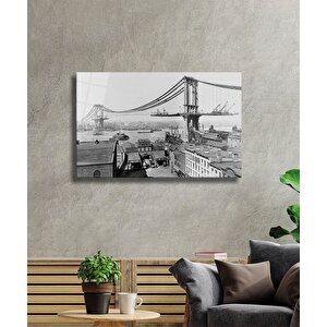 Şehir Köprü Manzaralı Cam Tablo Urban Area Bridge View 50x70 cm