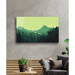 Yeşil İllüstrasyon Dağ Cam Tablo 36x23 cm