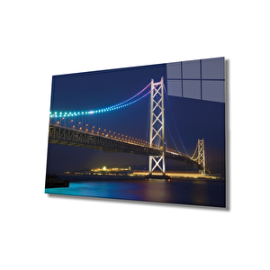 Şehir Köprü Manzaralı Cam Tablo Bridge City View 36x23 cm