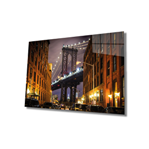 Şehir Köprü Manzaralı Cam Tablo Urban Area Bridge View 50x70 cm