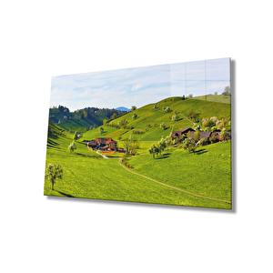 Dağ Ev Yeşil Cam Tablo 36x23 cm