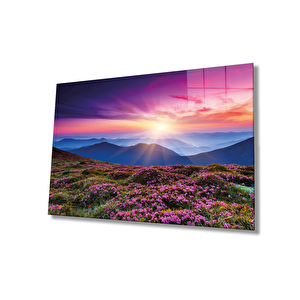 Pembe Dağ Manzarası Cam Tablo Ev Ve Ofis Duvar Dekoru 36x23 cm