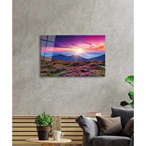 Pembe Dağ Manzarası Cam Tablo Ev Ve Ofis Duvar Dekoru 36x23 cm
