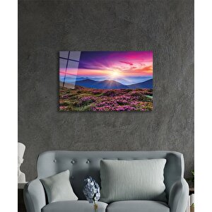 Pembe Dağ Manzarası Cam Tablo Ev Ve Ofis Duvar Dekoru 36x23 cm