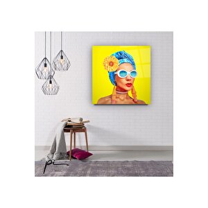 Sarı Portre Cam Tablo 100x100 cm