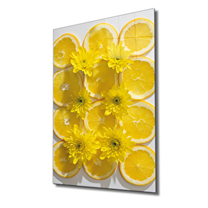 Sarı Limonlar Cam Tablo Yellow Lemons 110x70 cm