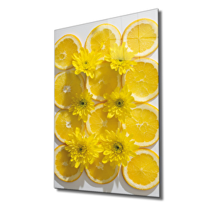 Sarı Limonlar Cam Tablo Yellow Lemons 90x60 cm