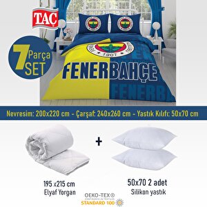 Fenerbahçe 7 Parça Uyku Seti Nevresim Takımı + 195x215 Elyaf Yorgan + 50x70 Silikon Yastık