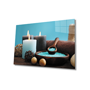 Mum Mavi Cam Tablo Candle Blue Table 50x70 cm