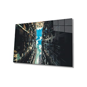 Bina Görüntüsü Ve Mavi Beyaz Bulutlar Tablo 50x70 cm