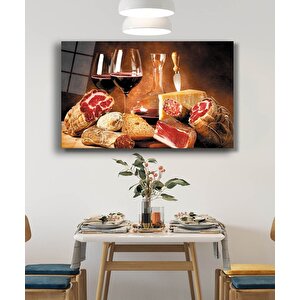 İsli Et Şarap Mutfak Natürmort Cam Tablo 50x70 cm