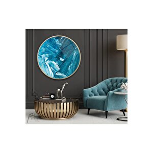 Soyut Mavi Yuvarlak Cam Tablo 50x50 cm