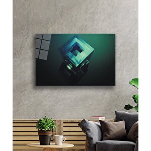 Mavi Siyah Yeşil Küp Cam Tablo 50x70 cm