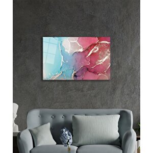 Pembe Ve Mavi Soyut Cam Tablo Ev Ve Ofis Duvar Dekoru 90x60 cm