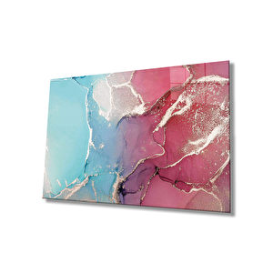 Pembe Ve Mavi Soyut Cam Tablo Ev Ve Ofis Duvar Dekoru 36x23 cm
