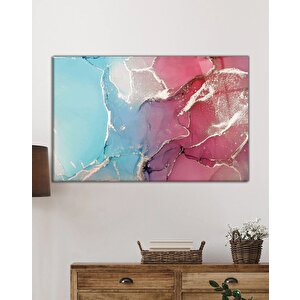 Pembe Ve Mavi Soyut Cam Tablo Ev Ve Ofis Duvar Dekoru 36x23 cm