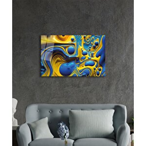 Mavi Sarı Soyut Cam Tablo Ev Ve Ofis Duvar Dekoru 90x60 cm