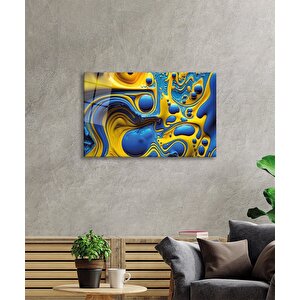 Mavi Sarı Soyut Cam Tablo Ev Ve Ofis Duvar Dekoru 36x23 cm