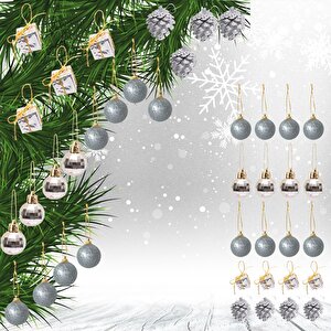 Yılbaşı Ağacı 20 Parça Süsleme Seti - Gümüş