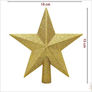 Yılbaşı Ağacı Simli Tepelik Yıldız, 15 Cm - Altın