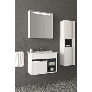 Napoli̇ 65 Cm Beyaz Lavabolu Banyo Dolabi   Beyaz/antrasi̇t - Boy Dolap Dahi̇l