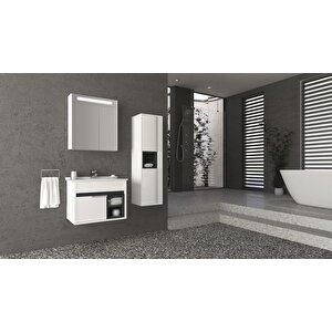 Napoli̇ 65 Cm Beyaz Lavabolu Banyo Dolabi   Beyaz/antrasi̇t - Boy Dolap Dahi̇l