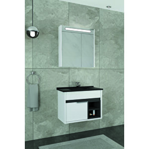 Napoli̇ 65 Cm Si̇yah Lavabolu Banyo Dolabi  Beyaz/antrasi̇t  - Boy Dolap Hari̇ç