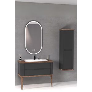 Pier 100 Cm Beyaz Lavabolu Banyo Dolabi Antrasi̇t / Kayin  - Boy Dolap Dahi̇l