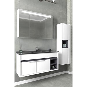 Napoli̇ 100 Cm Si̇yah Lavabolu Banyo Dolabi Beyaz/antrasi̇t - Boy Dolap Dahi̇l