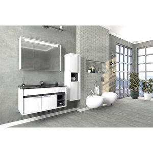 Napoli̇ 100 Cm Si̇yah Lavabolu Banyo Dolabi Beyaz/antrasi̇t - Boy Dolap Dahi̇l