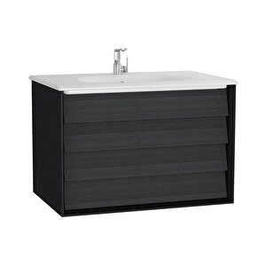 Vitra Frame 61229 Lavabo Dolabı, Çift Çekmeceli, Etajerli Lavabolu,80cm, Mat Soft-harelisiyah