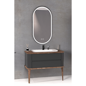 Pier 100 Cm Beyaz Lavabolu Banyo Dolabi Antrasi̇t / Kayin  - Boy Dolap Hari̇ç