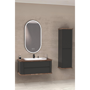 Pier 100 Cm Beyaz Lavabolu Banyo Dolabi Antrasi̇t / Kayin - Boy Dolap Dahi̇l