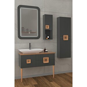 Züri̇h 100cm Beyaz Lavabolu Banyo Dolabi Anrasi̇t/kaiyn - Boy Dolap Dahi̇l